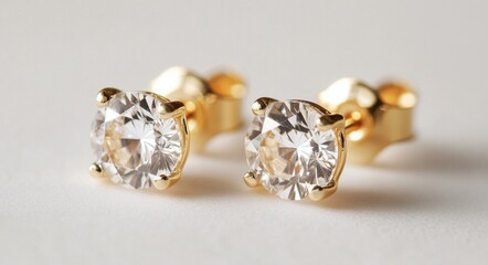 Elegant gold diamond earrings with brilliant-cut gems on a light background