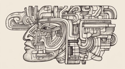 Obraz premium Abstract Head Profile - Geometric Style - Art Deco Elements - Graphic Design