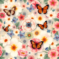 seamless pattern with butterflies and flowers