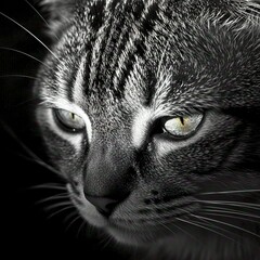 The Fierce Look of a Cat in Black and White