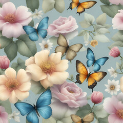 seamless pattern with pink flowers