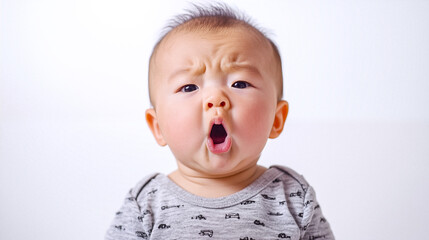 驚いた表情の赤ちゃんのユニークな瞬間