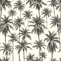 Seamless Vintage Pattern of Tropical Palm Trees on Beige Background