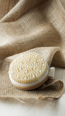bath accessories on wooden background