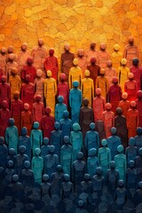 Obraz premium Papercut style illustration of people from different backgrounds standing together, forming a strong community with copy space