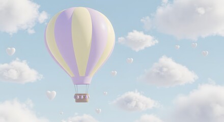 Fototapeta premium Hot Air Balloon Floating Among Heart Clouds in a Pastel Sky