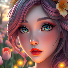 Close-up of a digital illustration of a young woman, possibly an anime or manga style character.