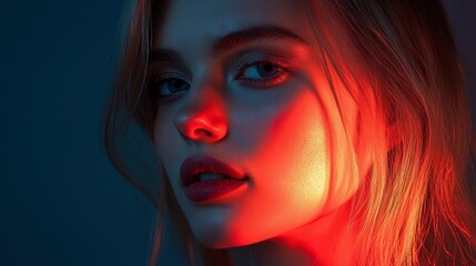 Fototapeta premium Attractive Blonde Woman in Neon Lights - Beauty Close-Up