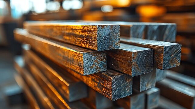 nahaufnahme verschiedener metallprofile aus aluminium und stahl als baustoff oder werkstoff im lager eines gro&szlig;handels oder baumarkts zur auswahl