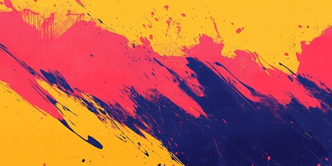 Bright abstract painting featuring vibrant colors and dynamic brush strokes on a yellow background