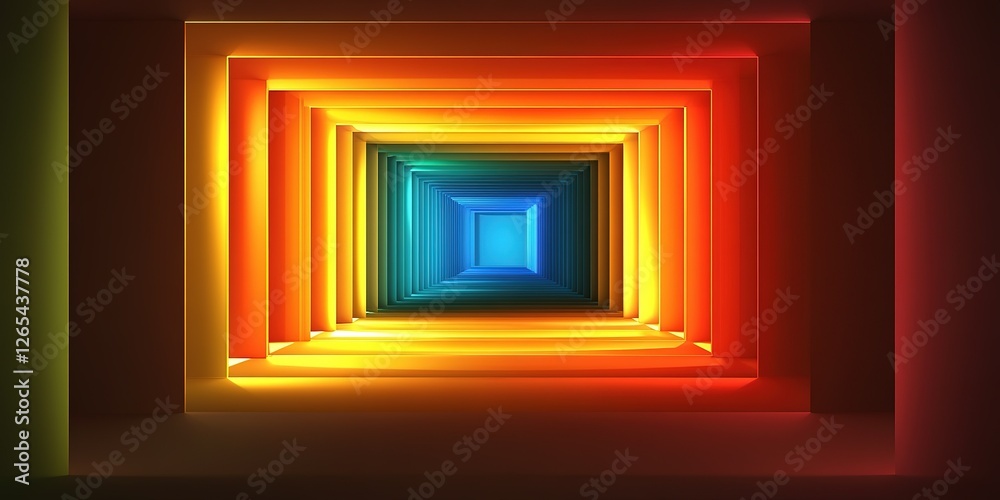 Poster creative use of vibrant colors in a geometric tunnel display with a gradient effect highlighting dep