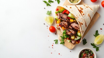 Grilled steak tortilla wrap with vegetables