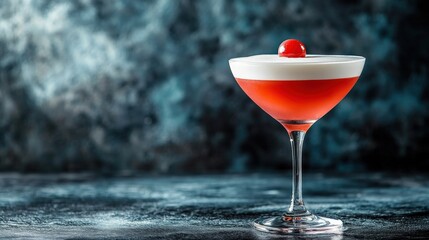 Delicious Red Cocktail with Cherry in Elegant Glass on Dark Background