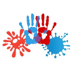 Holi colorful handprints and paint splatters
