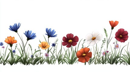 Fototapeta premium Colorful Floral Illustration with Various Flowers in Bloom