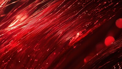 Close-Up View Of Vibrant Red Fiber Optic Strands, Showing Their Intense Heat And Dazzling Visual Appeal In Detail.
