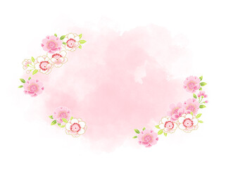 桜と水彩テクスチャの横フレーム