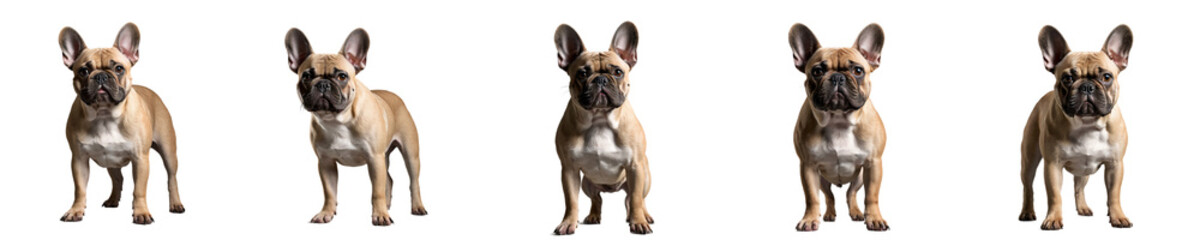 Fototapeta premium A charming lineup of French Bulldogs showcasing their unique personalities