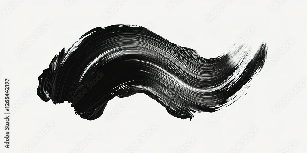 Poster black paint stroke creating an artistic wave pattern on a light background in an abstract style