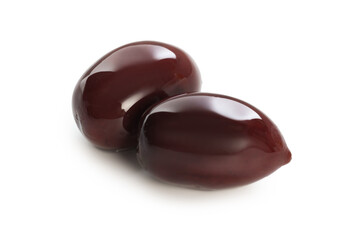 Delicious marinated black olives isolated on white
