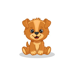 Fototapeta premium Cute cartoon puppy dog isolated on white background. Dog in flat style. Funny dog for cards, magazine, kids. Vector illustration
