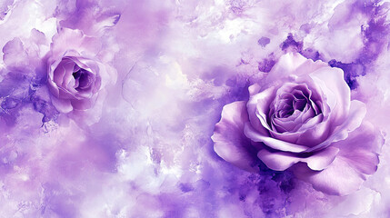 Romantic background with soft purple roses and watercolor