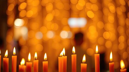 Burning Candles with Warm Golden Bokeh Background