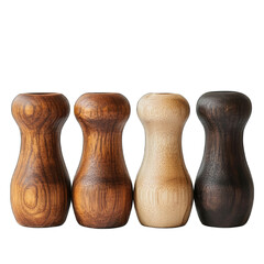 Set of Wooden salt and pepper shakers isolated on transparent background