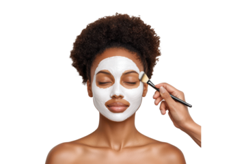 Woman with facial mask, beauty skincare treatment, spa therapy, isolated on transparent background