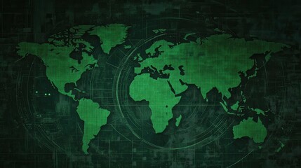 Green Radar: Abstract Background with World Map and Airplane for Defense Alert
