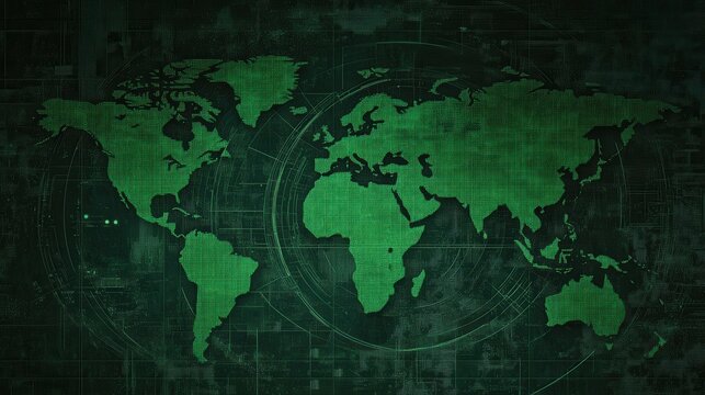 Green Radar: Abstract Background with World Map and Airplane for Defense Alert