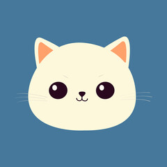 Cute at face head silhouette. White kitten. Happy Valentines Day. Cartoon funny kitty character. Kawaii animal in love. Greeting card. Flat design. Isolated. Blue background. Vector illustration