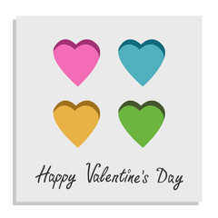 Happy Valentines Day. Colorful heart set. Valentine paper hearts. Paper heart effect. Love sign symbol. Simple shape. Greeting card template. Cute graphic object. Flat design. White background. Vector