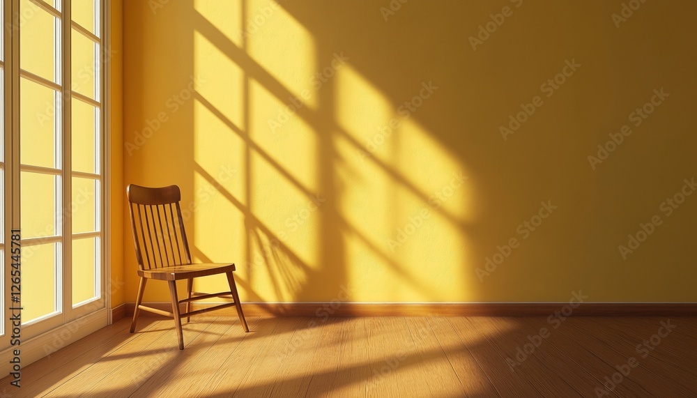 Poster computer digital rendering of a shadow in an empty room - a digital depiction of shadows cast in an 