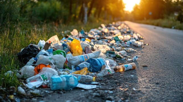 Sunset roadside trash pollution cleanup