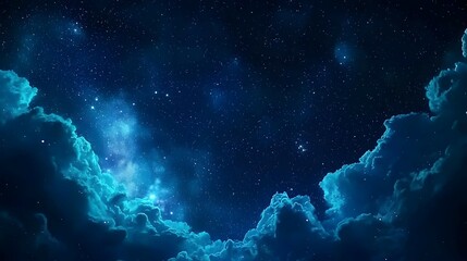 Fototapeta premium Dark Blue Night Sky with Bright Stars and Clouds
