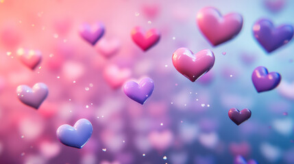 Colorful hearts floating in a dreamy atmosphere for celebration or romantic occasion