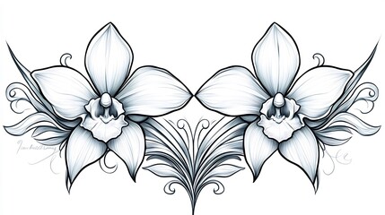 Elegant White Orchid Tattoo Design Soft Light. AI Generated