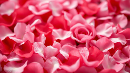 Fototapeta premium Pink rose petals and blossoms in soft focus, romantic floral background for elegant designs