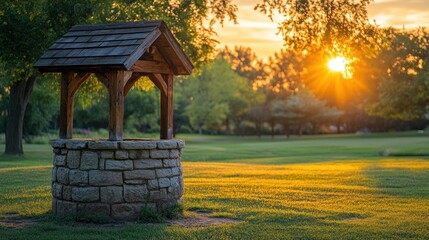 Sunset Wishing Well Park Idyll
