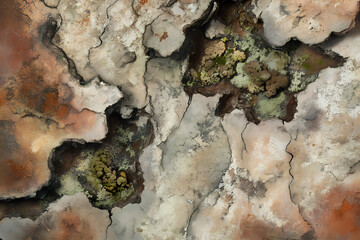 Fototapeta premium Abstract tree bark composition with lichen and moss showcasing macro nature textures