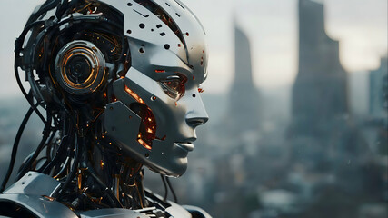 Fototapeta premium close up of a head of a robot man