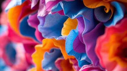 Vibrant background of colorful purple, red, blue, yellow flower petals pattern texture