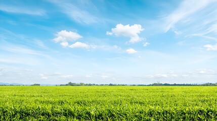 Vibrant Green Field Under a Bright Blue Sky