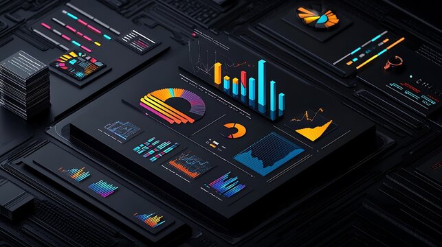 3D Render: Dynamic Data Visualization on a Futuristic Interface AI Generated