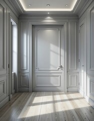 Elegant Gray Room Interior With Paneled Walls and Door