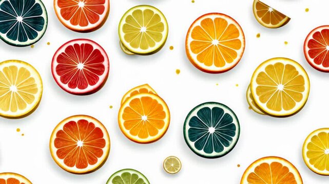 Seamless Pattern of Fresh Citrus Slices with Vibrant Colors and Geometric Shapes for Summer Design
