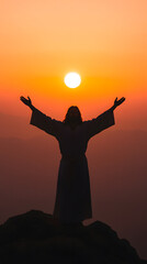 Silhouette of Jesus delivering a powerful sermon, illuminated by divine light, symbolising faith, wisdom, and spiritual guidance