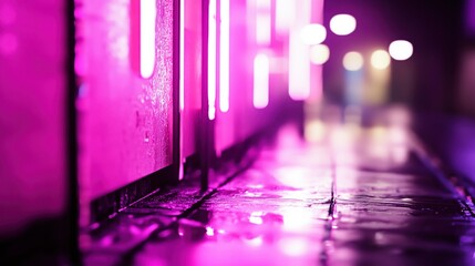Futuristic neon background cyberpunk alley with neon purple, pink