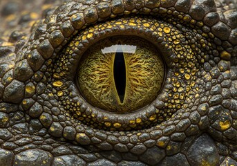 Naklejka premium Close Up Crocodile Eye Detail with Textured Skin and Striking Gaze